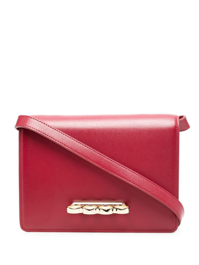 Shop Alexander Mcqueen The Four Ring Leather Shoulder Bag In Red