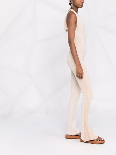 Jacquemus Light Beige Plunge-neck Jumpsuit In Beige