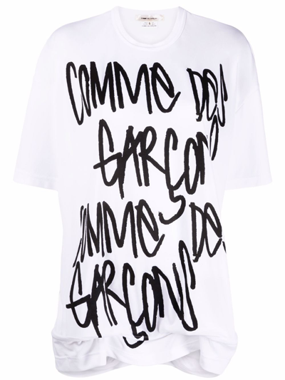Shop Comme Des Garçons Logo Cotton Oversized T-shirt In White