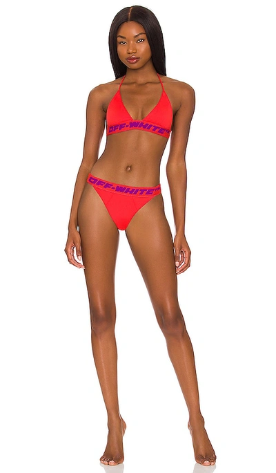 Shop Off-white Logo Band Bikini Set In Coral Red