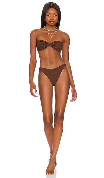 Shop Hunza G Jean Bikini Set In Metallic Chocolate