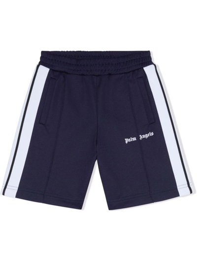Shop Palm Angels Logo-print Track Shorts In Blue