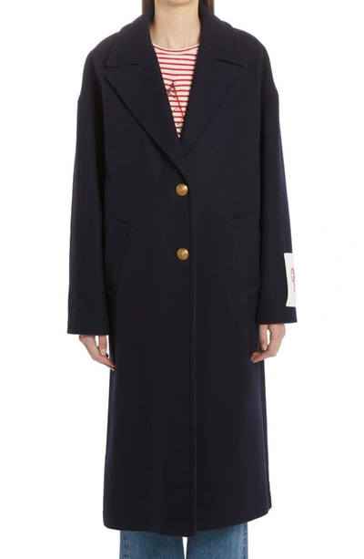Golden Goose Heraldic Buttons Single-breasted Cocoon Coat In Dark Blue