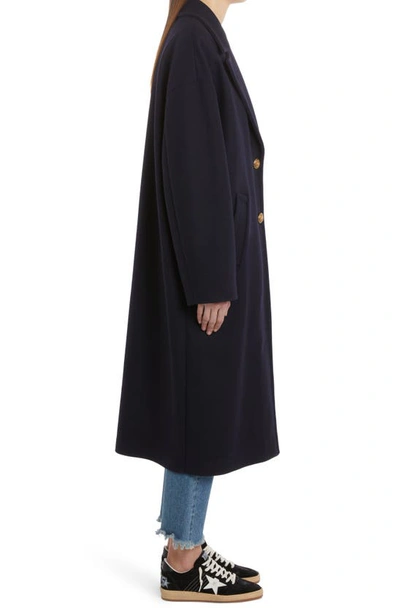 Golden Goose Heraldic Buttons Single-breasted Cocoon Coat In Dark Blue