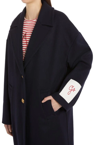 Golden Goose Heraldic Buttons Single-breasted Cocoon Coat In Dark Blue