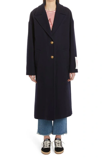 Golden Goose Heraldic Buttons Single-breasted Cocoon Coat In Dark Blue