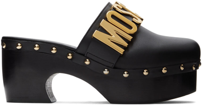 Shop Moschino Black Lettering Logo Heels In 0 Nero