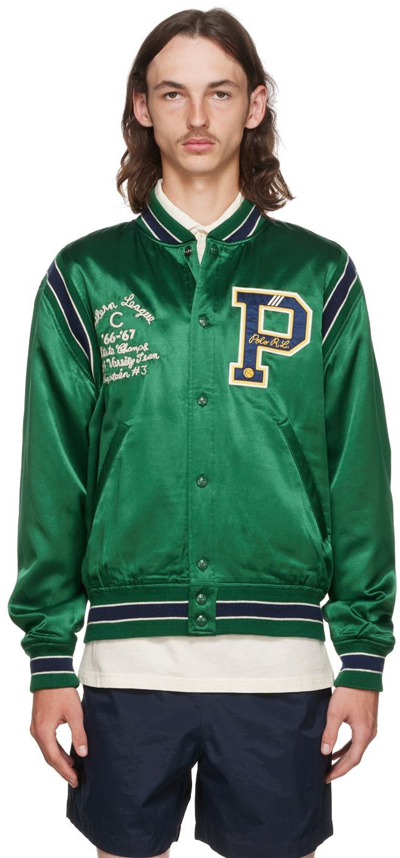 Shop Polo Ralph Lauren Green Cotton Bomber Jacket In New Forest