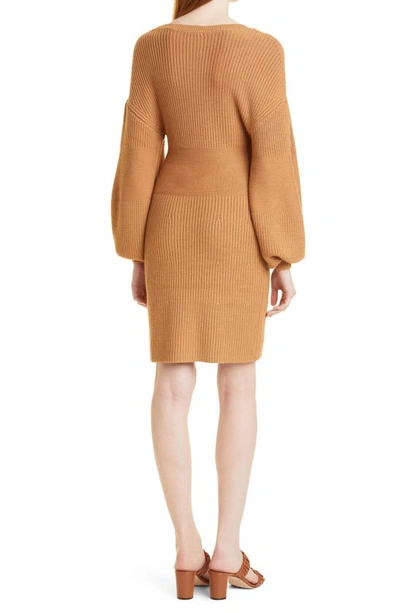 Staud Marylebone Long Sleeve Sweater Minidress In Camel
