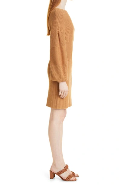 Staud Marylebone Long Sleeve Sweater Minidress In Camel