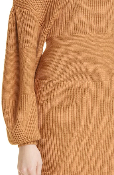 Staud Marylebone Long Sleeve Sweater Minidress In Camel