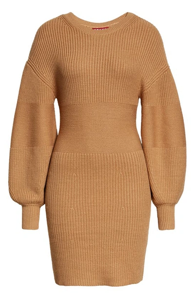 Staud Marylebone Long Sleeve Sweater Minidress In Camel