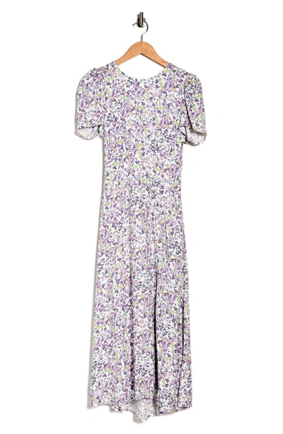 Shop Afrm Jamie Print Open Back Short Sleeve Dress In Lilac Ditsy