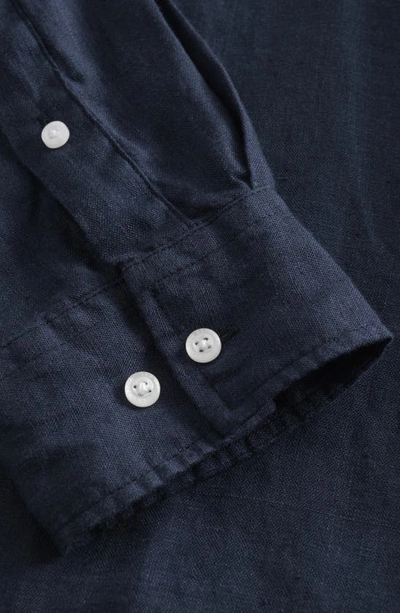 Shop Les Deux Christoph Solid Linen Button-down Shirt In Dark Navy