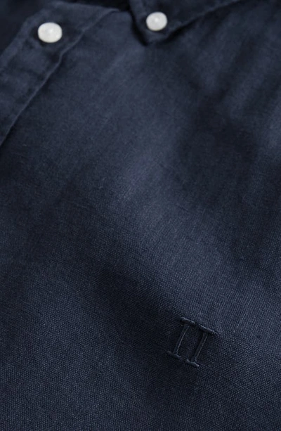 Shop Les Deux Christoph Solid Linen Button-down Shirt In Dark Navy