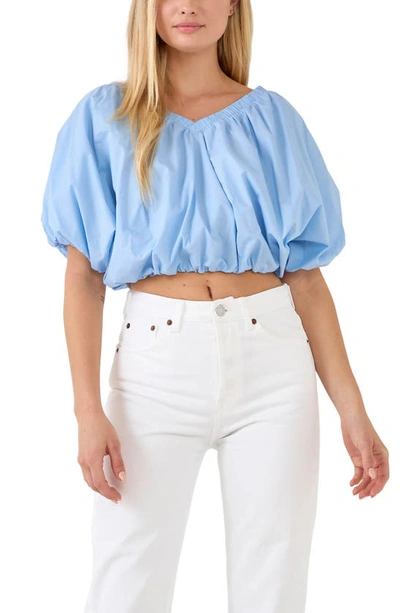 Endless Rose Puff Crop Blouse In Powder Blue