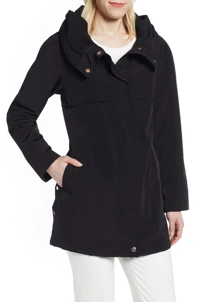 Shop Gallery Pleated Collar A-line Water Repellent Raincoat In Black