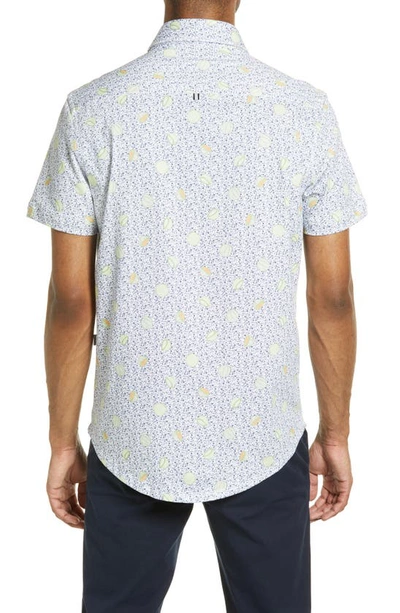 Shop Stone Rose Melon Print Drytouch® Performance Knit Short Sleeve Button-up Shirt In Lime Yellow