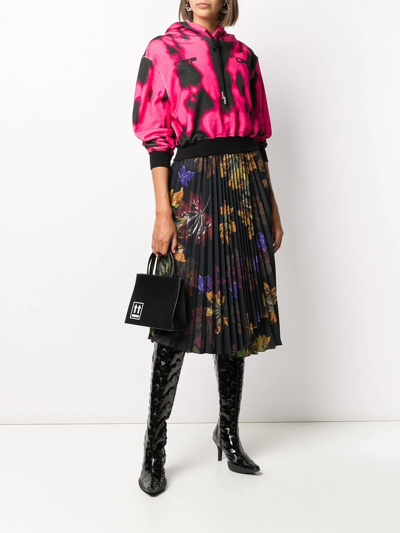 Off-white Floral Print Pleated Midi Skirt In Black Multicolor