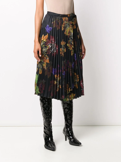 Off-white Floral Print Pleated Midi Skirt In Black Multicolor