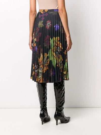 Off-white Floral Print Pleated Midi Skirt In Black Multicolor