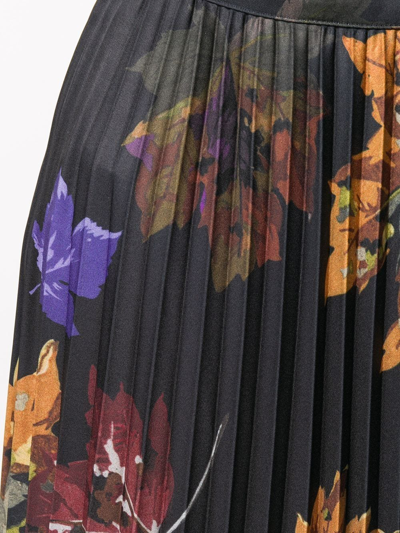 Off-white Floral Print Pleated Midi Skirt In Black Multicolor