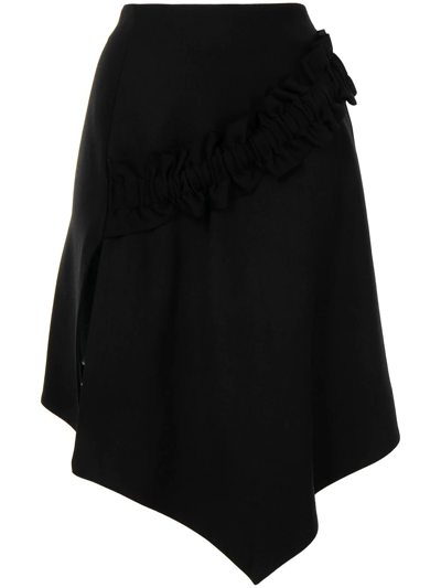 Off-white Gathered Detail Asymmetric Skirt In Black No Color