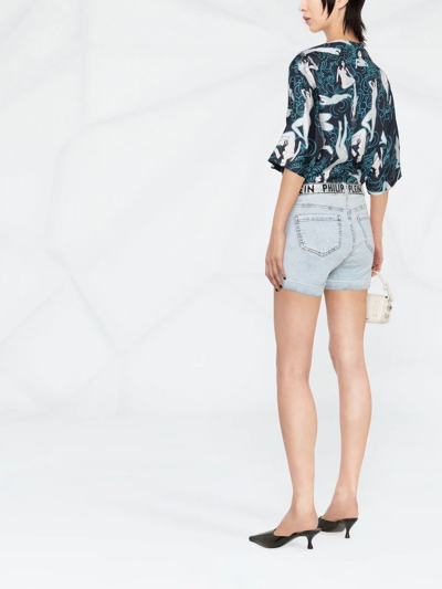 Philipp Plein Logo-embellished Denim Shorts In Blau