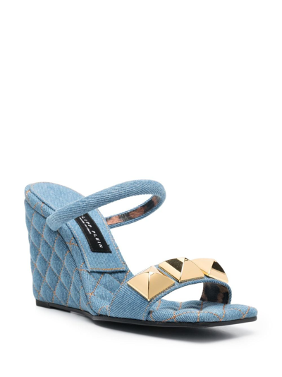 Shop Philipp Plein 110mm Stud-detail Wedge Sandals In Blue