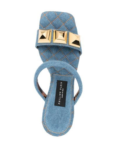 Shop Philipp Plein 110mm Stud-detail Wedge Sandals In Blue
