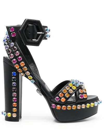 Shop Philipp Plein 135mm Crystal-embellished Platform Sandals In Schwarz