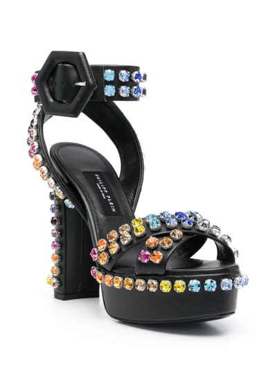 Shop Philipp Plein 135mm Crystal-embellished Platform Sandals In Schwarz