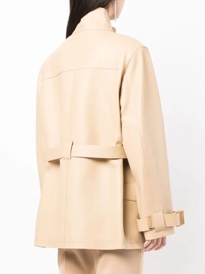 Shop Off-white Single-breasted Belted-waist Coat In Neutrals