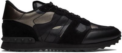 Shop Valentino Black Rockrunner Sneakers In E43 Nero-dark Ruteni
