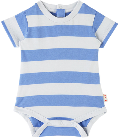 Shop Tinycottons Baby Blue & White Medium Stripes Bodysuit In J83 Pale Blue/lilac
