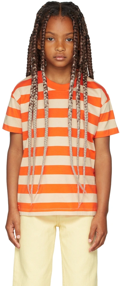 Shop Tinycottons Kids Beige & Orange Medium Stripes T-shirt In J49 Dark Vanilla/sum