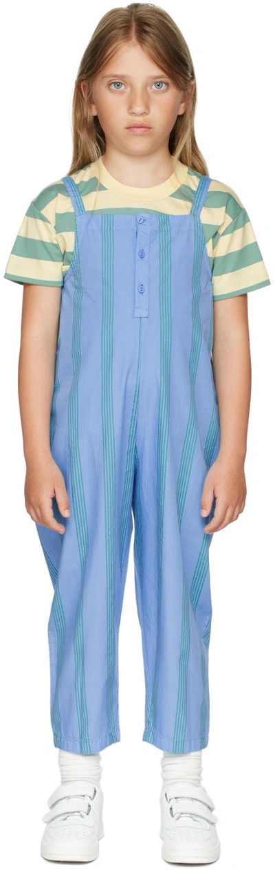 Shop Tinycottons Kids Blue Lines Jumpsuit In J71 Lilac Blue/grass