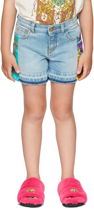 Shop Versace Kids Blue Royal Rebellion Denim Shorts In 2d470