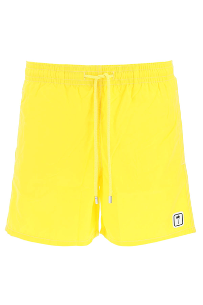 Shop Palm Angels Monogram Swim Shorts In Yellow