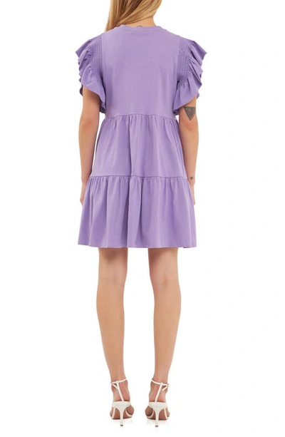 English Factory Ruffle Cotton Babydoll Minidress In Purple