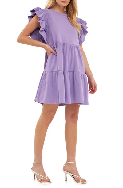 English Factory Ruffle Cotton Babydoll Minidress In Purple