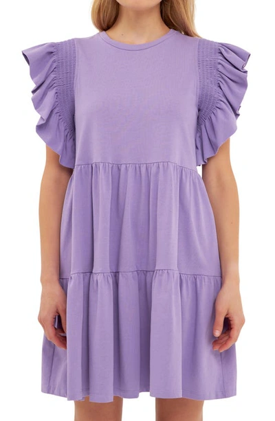 English Factory Ruffle Cotton Babydoll Minidress In Purple