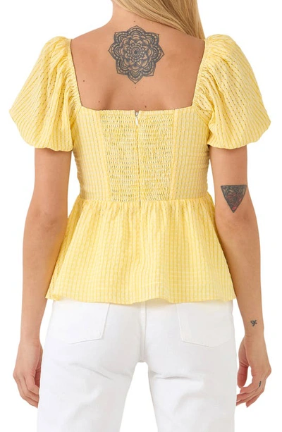 English Factory Check Puff Sleeve Top In Yellow
