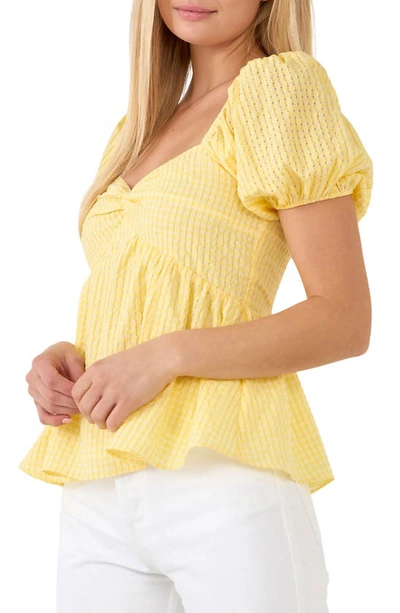 English Factory Check Puff Sleeve Top In Yellow