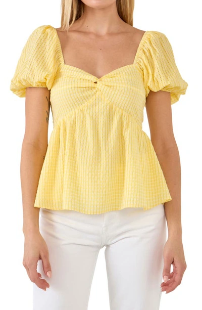 English Factory Check Puff Sleeve Top In Yellow