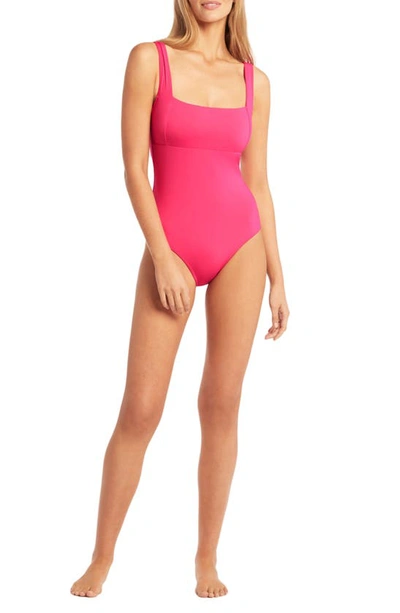Shop Sea Level Square Neck One-piece Swimsuit In Hot Pink