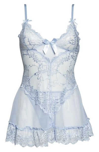 Shop Oh La La Cheri Valentine Soft Cup Babydoll Chemise & G-string Thong In Brunnera Blue