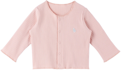 Shop Kodomo Beams Kids Pink Ribbed Cardigan In 30 Pink