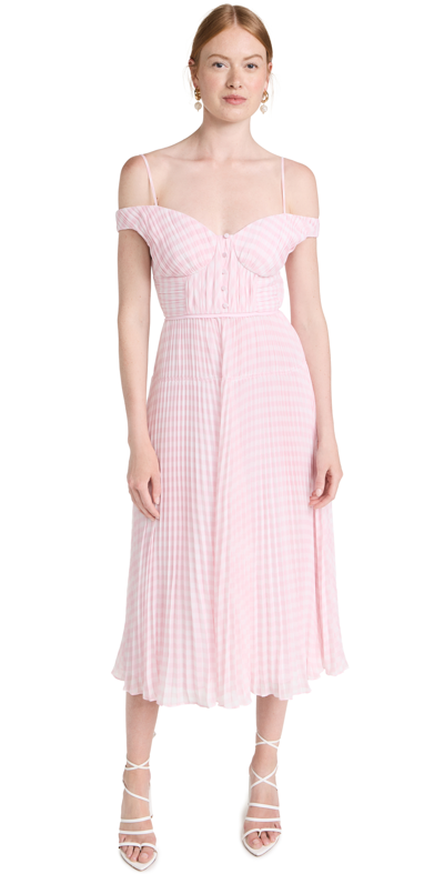 Shop Self-portrait Pink Gingham Print Chiffon Midi Dress In Multi