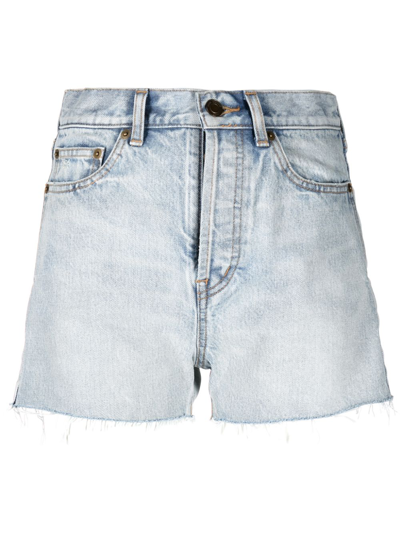 Shop Saint Laurent Raw-hem Denim Shorts In Blue
